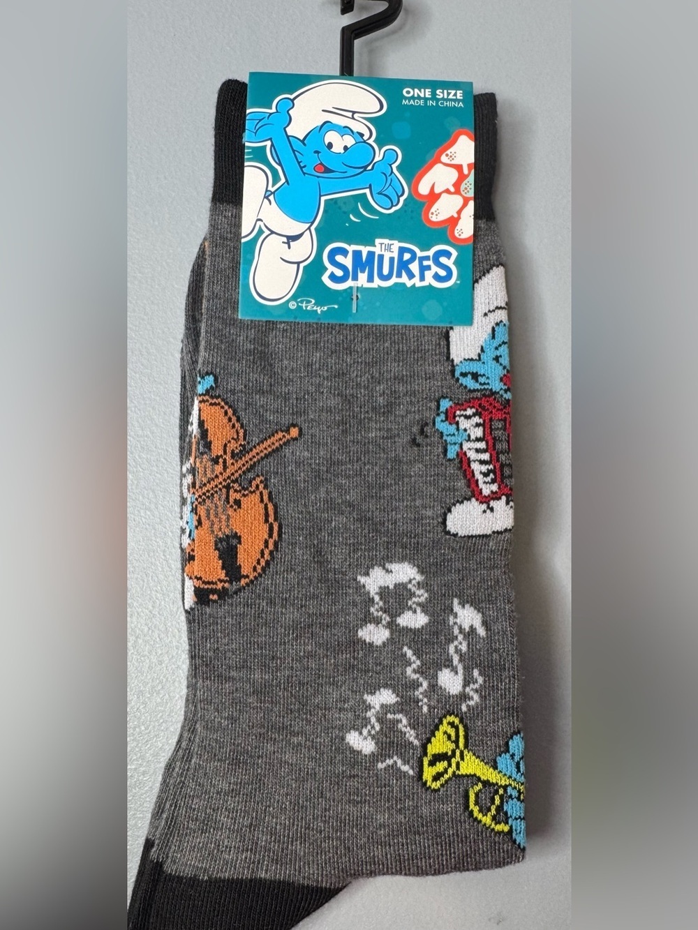The Smurfs Men's Gray Graphic Socks  Cartoon Music Design saxophone arp unisex
